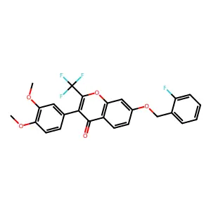 3-(3,4-dimethoxyphenyl)-7-[(2-fluorophenyl)methoxy]-2-(trifluoromethyl)chromen-4-one structure