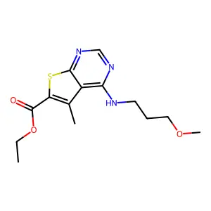 Ethyl 4-((3-methoxypropyl)amino)-5-methylthieno[2,3-d]pyrimidine-6-carboxylate structure