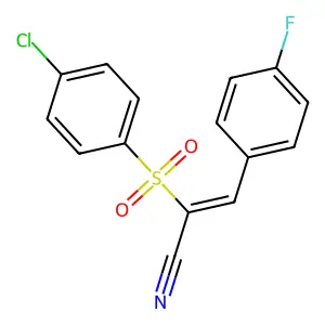 (E)-2-(4-chlorophenyl)sulfonyl-3-(4-fluorophenyl)prop-2-enenitrile structure
