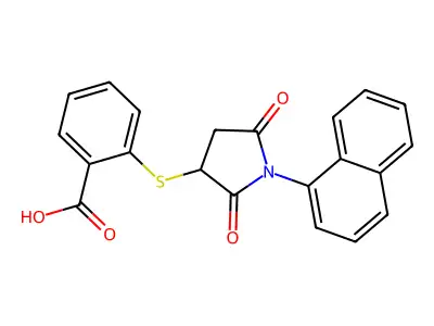 2-((1-(Naphthalen-1-yl)-2,5-dioxopyrrolidin-3-yl)thio)benzoic acid structure
