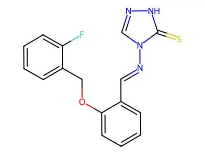4-[[2-[(2-fluorophenyl)methoxy]phenyl]methylideneamino]-1H-1,2,4-triazole-5-thione structure