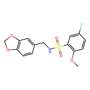 N-(1,3-benzodioxol-5-ylmethyl)-5-fluoro-2-methoxybenzenesulfonamide structure
