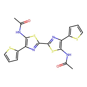 N,N'-[4,4'-di(thiophen-2-yl)-2,2'-bi-1,3-thiazole-5,5'-diyl]diacetamide structure