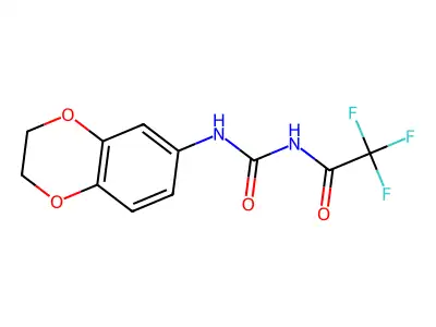N-(2,3-dihydro-1,4-benzodioxin-6-ylcarbamoyl)-2,2,2-trifluoroacetamide structure