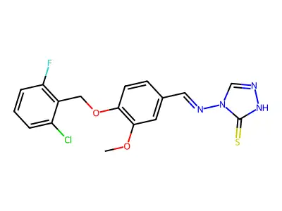 4-[(E)-({4-[(2-CHLORO-6-FLUOROPHENYL)METHOXY]-3-METHOXYPHENYL}METHYLIDENE)AMINO]-1,2,4-TRIAZOLE-3-THIOL structure