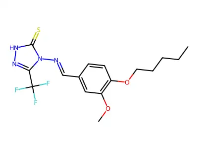 4-[(3-methoxy-4-pentoxyphenyl)methylideneamino]-3-(trifluoromethyl)-1H-1,2,4-triazole-5-thione structure