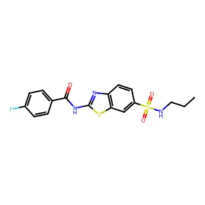 4-fluoro-N-[6-(propylsulfamoyl)-1,3-benzothiazol-2-yl]benzamide structure