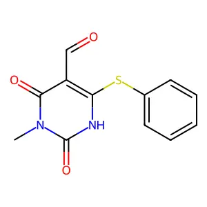 3-methyl-2,4-dioxo-6-phenylsulfanyl-1H-pyrimidine-5-carbaldehyde structure