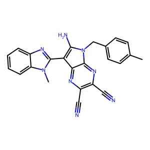 6-amino-7-(1-methyl-1H-1,3-benzodiazol-2-yl)-5-[(4-methylphenyl)methyl]-5H-pyrrolo[2,3-b]pyrazine-2,3-dicarbonitrile structure