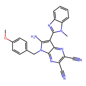 6-amino-5-[(4-methoxyphenyl)methyl]-7-(1-methyl-1H-1,3-benzodiazol-2-yl)-5H-pyrrolo[2,3-b]pyrazine-2,3-dicarbonitrile structure