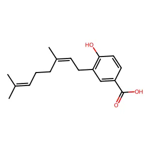 3-(3,7-dimethylocta-2,6-dienyl)-4-hydroxybenzoic acid structure