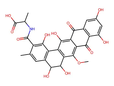 2-[(1,5,6,9,11,14-hexahydroxy-7-methoxy-3-methyl-8,13-dioxo-5,6-dihydrobenzo[a]tetracene-2-carbonyl)amino]propanoic acid structure