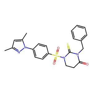 3-benzyl-1-[4-(3,5-dimethylpyrazol-1-yl)phenyl]sulfonyl-2-sulfanylidene-1,3-diazinan-4-one structure