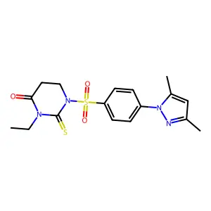 1-[4-(3,5-dimethylpyrazol-1-yl)phenyl]sulfonyl-3-ethyl-2-sulfanylidene-1,3-diazinan-4-one structure