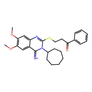 3-[(3-cycloheptyl-4-imino-6,7-dimethoxy-3,4-dihydro-2-quinazolinyl)sulfanyl]-1-phenyl-1-propanone structure