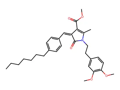 methyl 1-(3,4-dimethoxyphenethyl)-3-[(Z)-(4-heptylphenyl)methylidene]-5-methyl-2-oxo-1,2-dihydro-3H-pyrrole-4-carboxylate structure