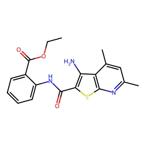 Ethyl 2-{3-amino-4,6-dimethylthieno[2,3-b]pyridine-2-amido}benzoate structure