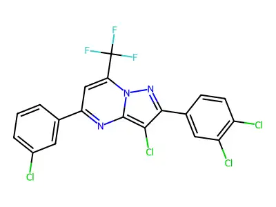 3-chloro-5-(3-chlorophenyl)-2-(3,4-dichlorophenyl)-7-(trifluoromethyl)pyrazolo[1,5-a]pyrimidine structure