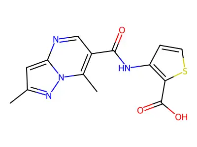 3-{[(2,7-dimethylpyrazolo[1,5-a]pyrimidin-6-yl)carbonyl]amino}-2-thiophenecarboxylic acid structure