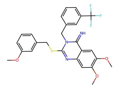 6,7-dimethoxy-2-[(3-methoxybenzyl)sulfanyl]-3-[3-(trifluoromethyl)benzyl]-4(3H)-quinazolinimine structure