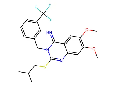 2-(isobutylsulfanyl)-6,7-dimethoxy-3-[3-(trifluoromethyl)benzyl]-4(3H)-quinazolinimine structure