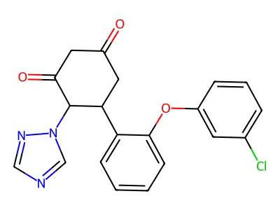 5-[2-(3-chlorophenoxy)phenyl]-4-(1H-1,2,4-triazol-1-yl)-1,3-cyclohexanedione structure