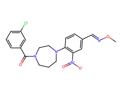 (3-chlorophenyl)-[4-[4-(methoxyiminomethyl)-2-nitrophenyl]-1,4-diazepan-1-yl]methanone structure