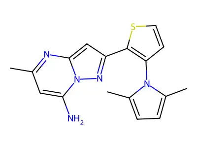 2-[3-(2,5-dimethyl-1H-pyrrol-1-yl)-2-thienyl]-5-methylpyrazolo[1,5-a]pyrimidin-7-amine structure