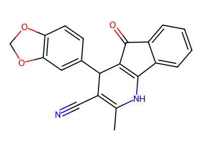 4-(1,3-benzodioxol-5-yl)-2-methyl-5-oxo-4,5-dihydro-1H-indeno[1,2-b]pyridine-3-carbonitrile structure