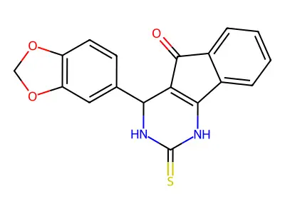 4-(1,3-benzodioxol-5-yl)-2-thioxo-1,2,3,4-tetrahydro-5H-indeno[1,2-d]pyrimidin-5-one structure
