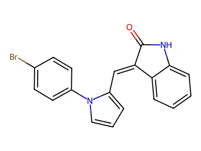 3-[[1-(4-bromophenyl)pyrrol-2-yl]methylidene]-1H-indol-2-one structure