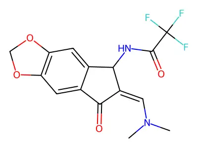 N-{6-[(Z)-(dimethylamino)methylidene]-7-oxo-5,7-dihydro-6H-indeno[5,6-d][1,3]dioxol-5-yl}-2,2,2-trifluoroacetamide structure