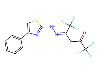 1,1,1,5,5,5-hexafluoro-2,4-pentanedione 2-[N-(4-phenyl-1,3-thiazol-2-yl)hydrazone] structure