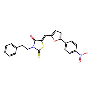 (5E)-5-{[5-(4-NITROPHENYL)FURAN-2-YL]METHYLIDENE}-3-(2-PHENYLETHYL)-2-SULFANYLIDENE-1,3-THIAZOLIDIN-4-ONE structure