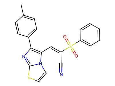 (E)-3-[6-(4-methylphenyl)imidazo[2,1-b][1,3]thiazol-5-yl]-2-(phenylsulfonyl)-2-propenenitrile structure