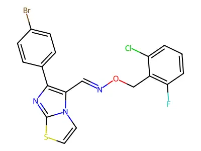 1-[6-(4-bromophenyl)imidazo[2,1-b][1,3]thiazol-5-yl]-N-[(2-chloro-6-fluorophenyl)methoxy]methanimine structure