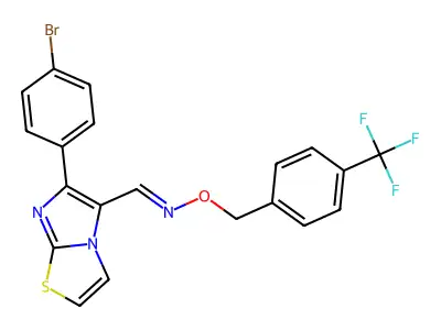 1-[6-(4-bromophenyl)imidazo[2,1-b][1,3]thiazol-5-yl]-N-[[4-(trifluoromethyl)phenyl]methoxy]methanimine structure