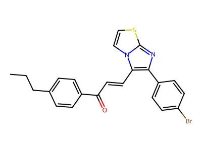 3-[6-(4-bromophenyl)imidazo[2,1-b][1,3]thiazol-5-yl]-1-(4-propylphenyl)prop-2-en-1-one structure
