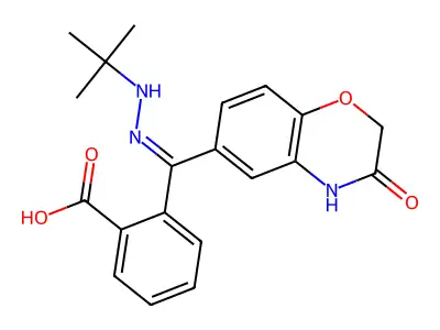 2-[N-(tert-butylamino)-C-(3-oxo-4H-1,4-benzoxazin-6-yl)carbonimidoyl]benzoic acid structure