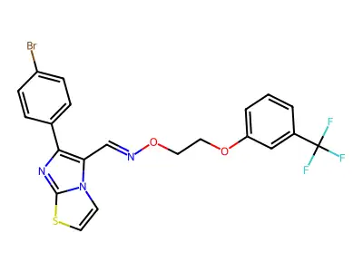 1-[6-(4-bromophenyl)imidazo[2,1-b][1,3]thiazol-5-yl]-N-[2-[3-(trifluoromethyl)phenoxy]ethoxy]methanimine structure