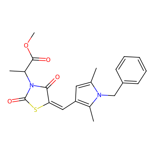 methyl 2-{(5E)-5-[(1-benzyl-2,5-dimethyl-1H-pyrrol-3-yl)methylidene]-2,4-dioxo-1,3-thiazolidin-3-yl}propanoate structure