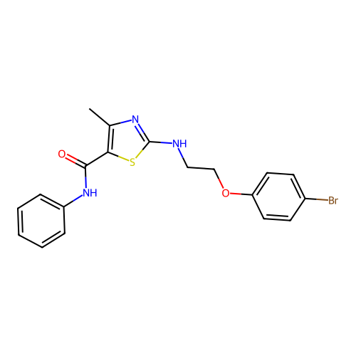 2-{[2-(4-bromophenoxy)ethyl]amino}-4-methyl-N-phenyl-1,3-thiazole-5-carboxamide structure