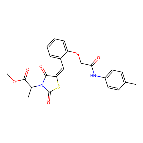 methyl 2-[(5E)-5-(2-{2-[(4-methylphenyl)amino]-2-oxoethoxy}benzylidene)-2,4-dioxo-1,3-thiazolidin-3-yl]propanoate structure