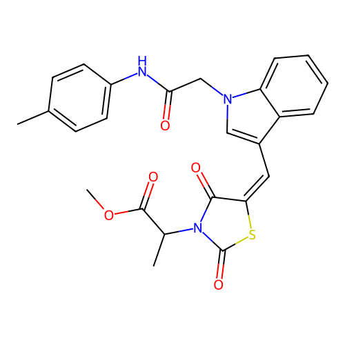 methyl 2-{(5E)-5-[(1-{2-[(4-methylphenyl)amino]-2-oxoethyl}-1H-indol-3-yl)methylidene]-2,4-dioxo-1,3-thiazolidin-3-yl}propanoate structure