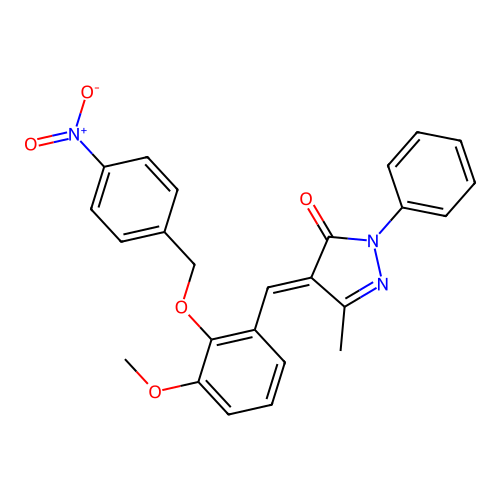 (4E)-4-[[3-methoxy-2-[(4-nitrophenyl)methoxy]phenyl]methylidene]-5-methyl-2-phenylpyrazol-3-one structure