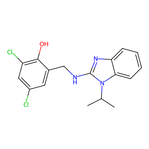 2,4-dichloro-6-({[1-(propan-2-yl)-1H-benzimidazol-2-yl]amino}methyl)phenol structure