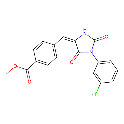methyl 4-{(E)-[1-(3-chlorophenyl)-2,5-dioxoimidazolidin-4-ylidene]methyl}benzoate structure