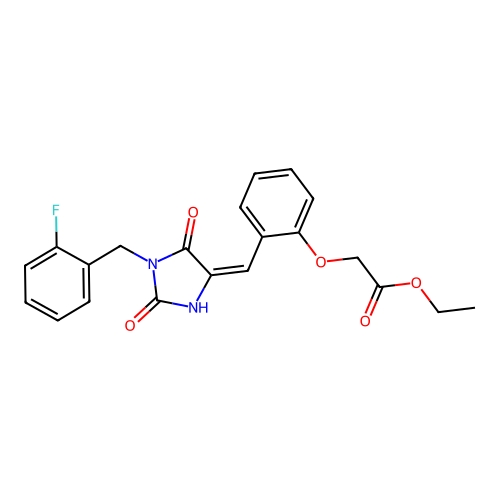 ethyl (2-{(E)-[1-(2-fluorobenzyl)-2,5-dioxoimidazolidin-4-ylidene]methyl}phenoxy)acetate structure