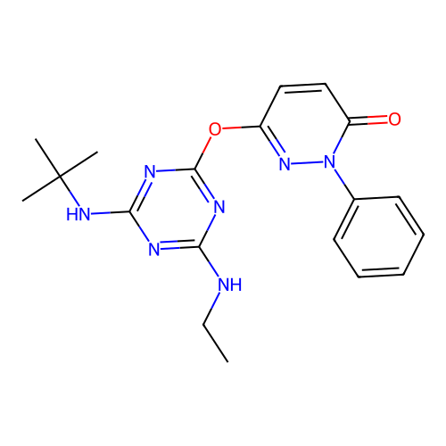 6-{[4-(tert-butylamino)-6-(ethylamino)-1,3,5-triazin-2-yl]oxy}-2-phenyl-3(2H)-pyridazinone structure