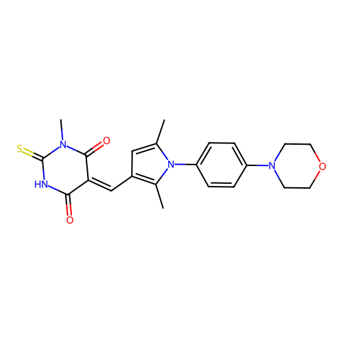 (5Z)-5-[[2,5-dimethyl-1-(4-morpholin-4-ylphenyl)pyrrol-3-yl]methylidene]-1-methyl-2-sulfanylidene-1,3-diazinane-4,6-dione structure